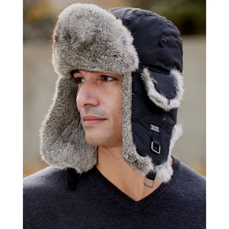 Buffalo Check Rabbit Fur Aviator Hat for Men
