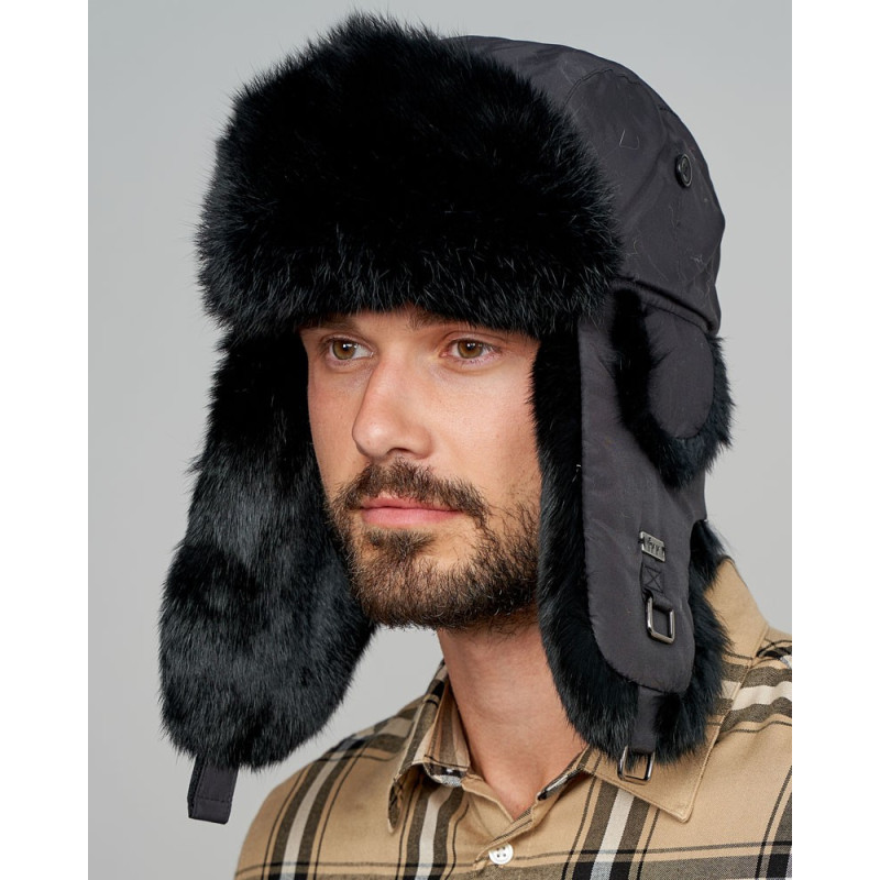 Buffalo Check Rabbit Fur Aviator Hat for Men